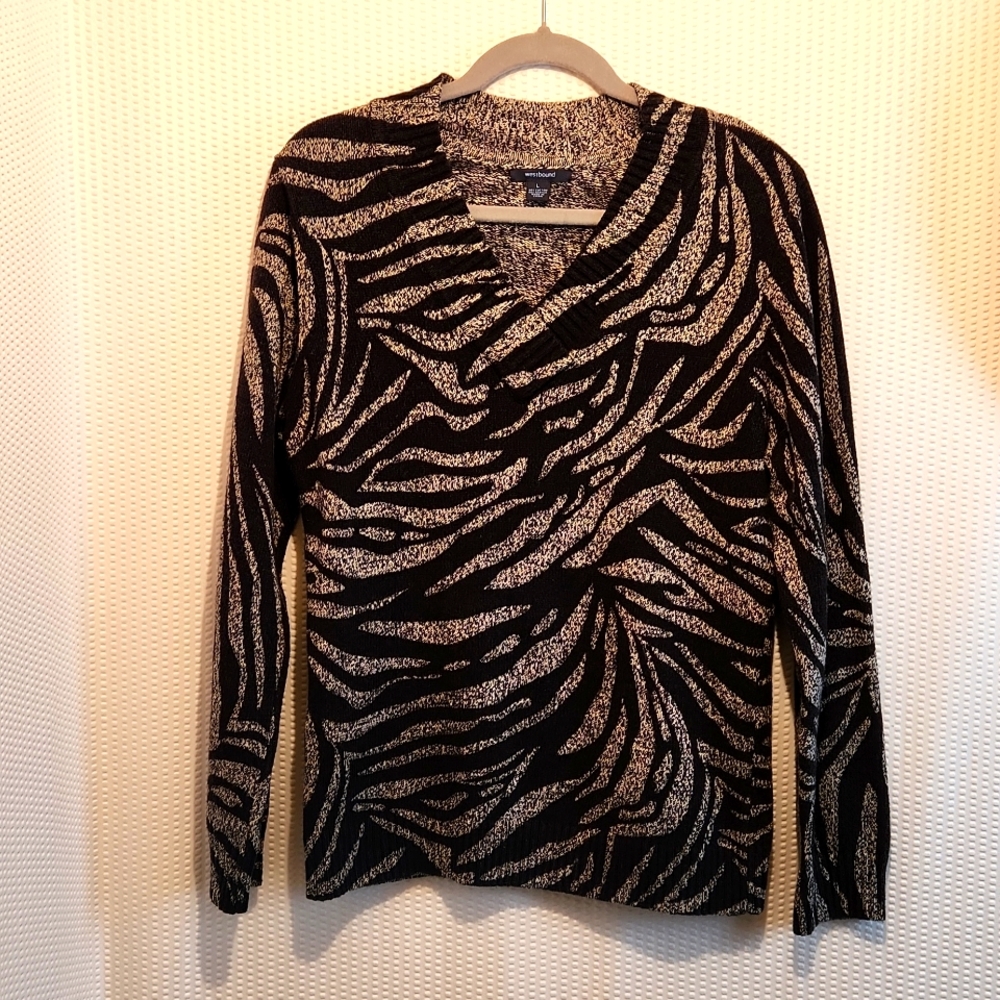 Westbound Cotton Blend Zebra Strip Long Sleeve Sweater Size L